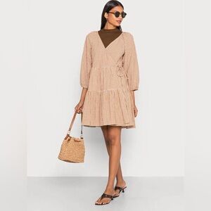 NWT MADEWELL Gingham Puff-Sleeve Wrap Mini Dress Cotton India Made‎ NE955 Sz 4X